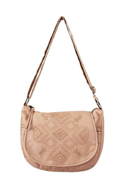 Washed Flap Crossbody with Embroidery in Blush