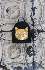 Reversible Sequin Patch Cat Backpack in Black