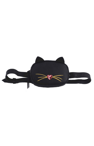 Mini Tote with Plush Cat Charm in Black