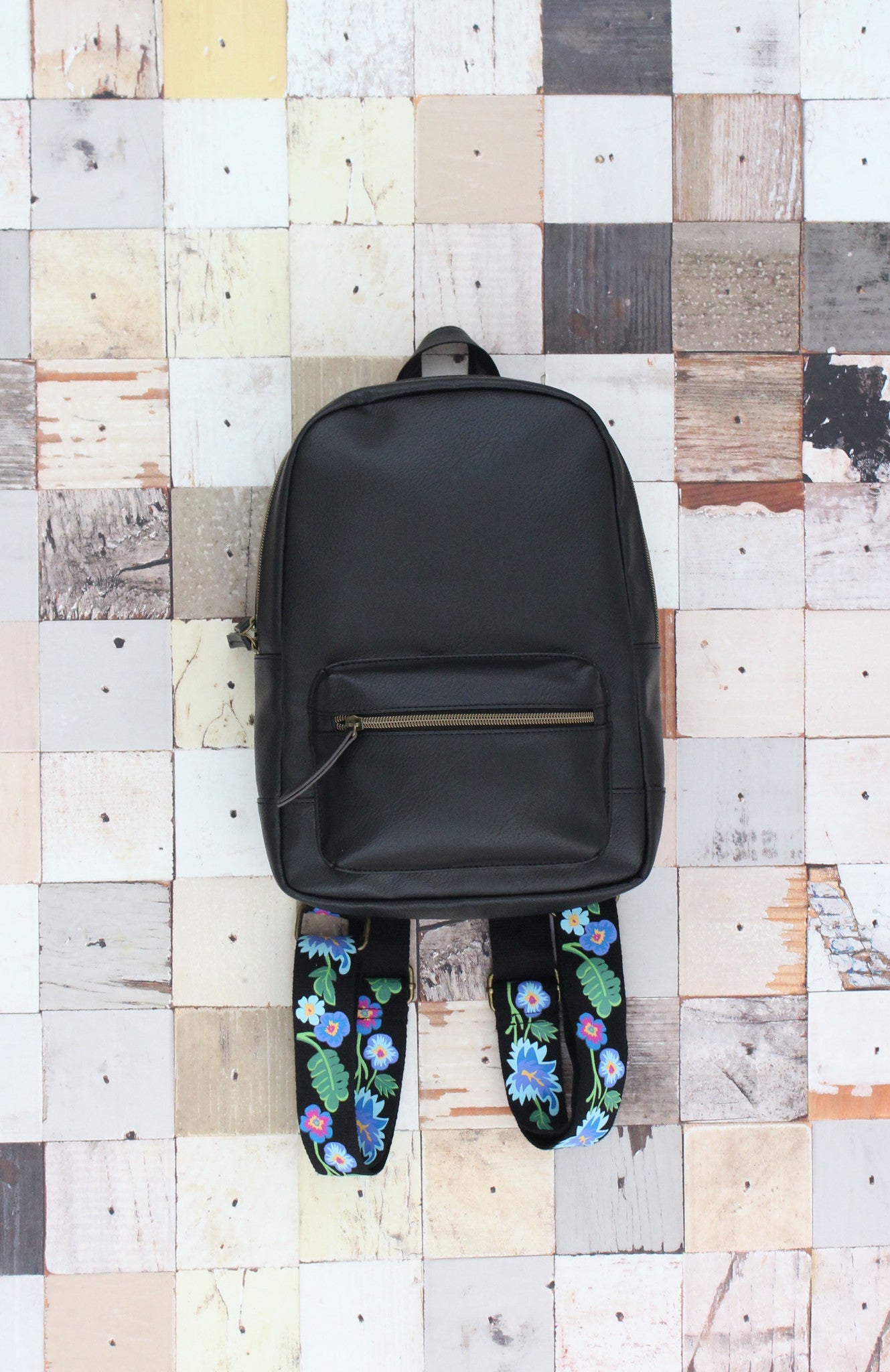 Dome Backpack With Printed Floral Straps