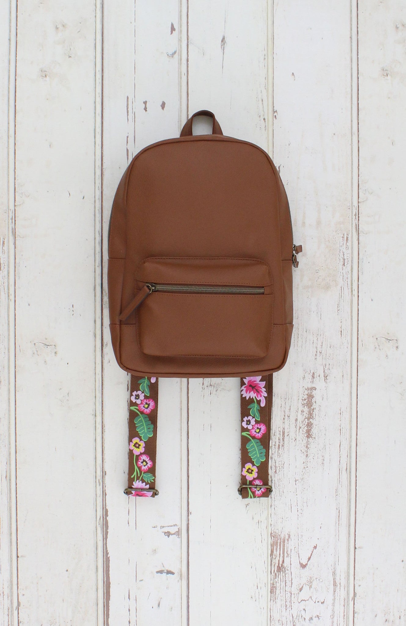 Dome Backpack With Printed Floral Straps