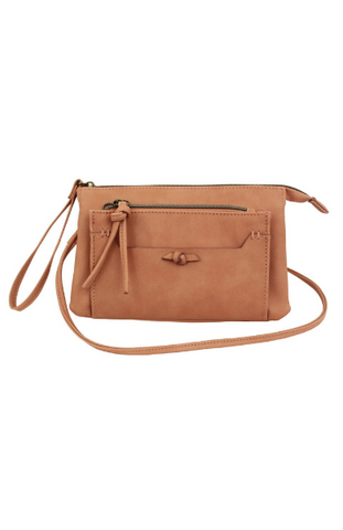 Washed Flap Crossbody with Embroidery in Blush