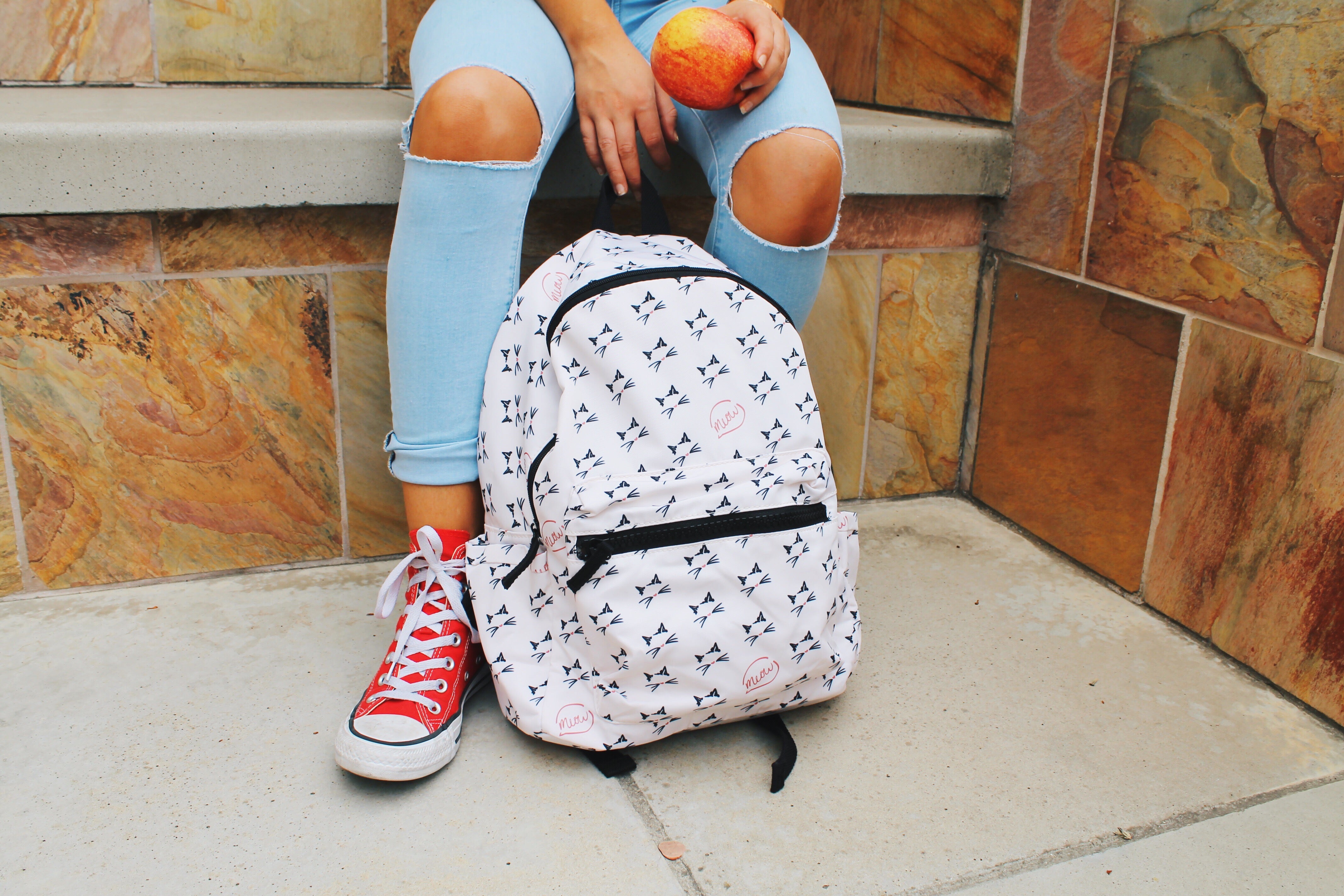 Campus Backpack in White Meow