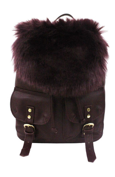 Fur Backpack in Burgundy