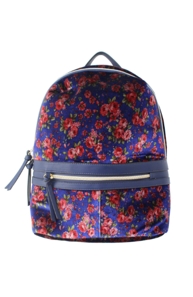 Velvet Floral Backpack in Blue