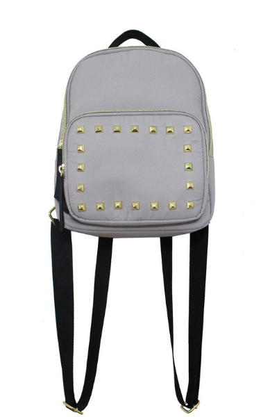Nylon Backpack With Studs in Grey