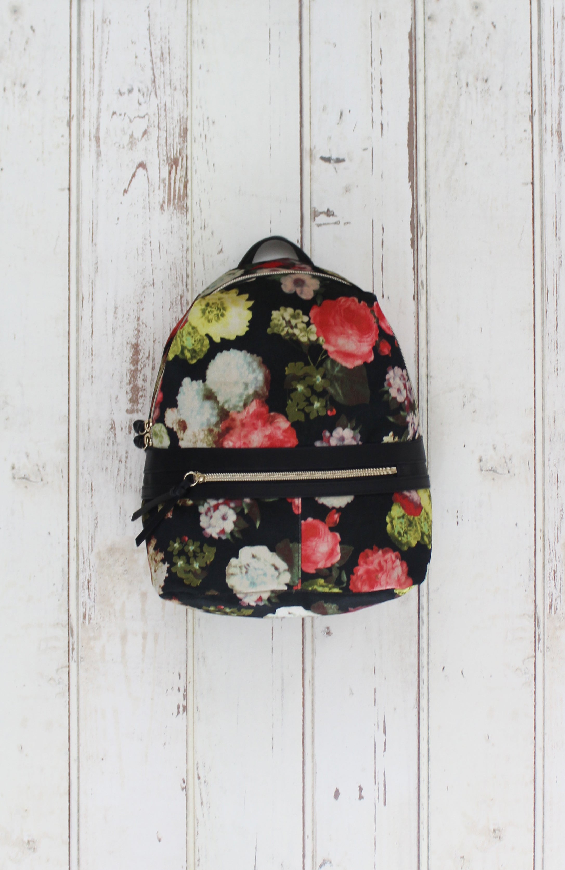 Velvet Floral Backpack in Black