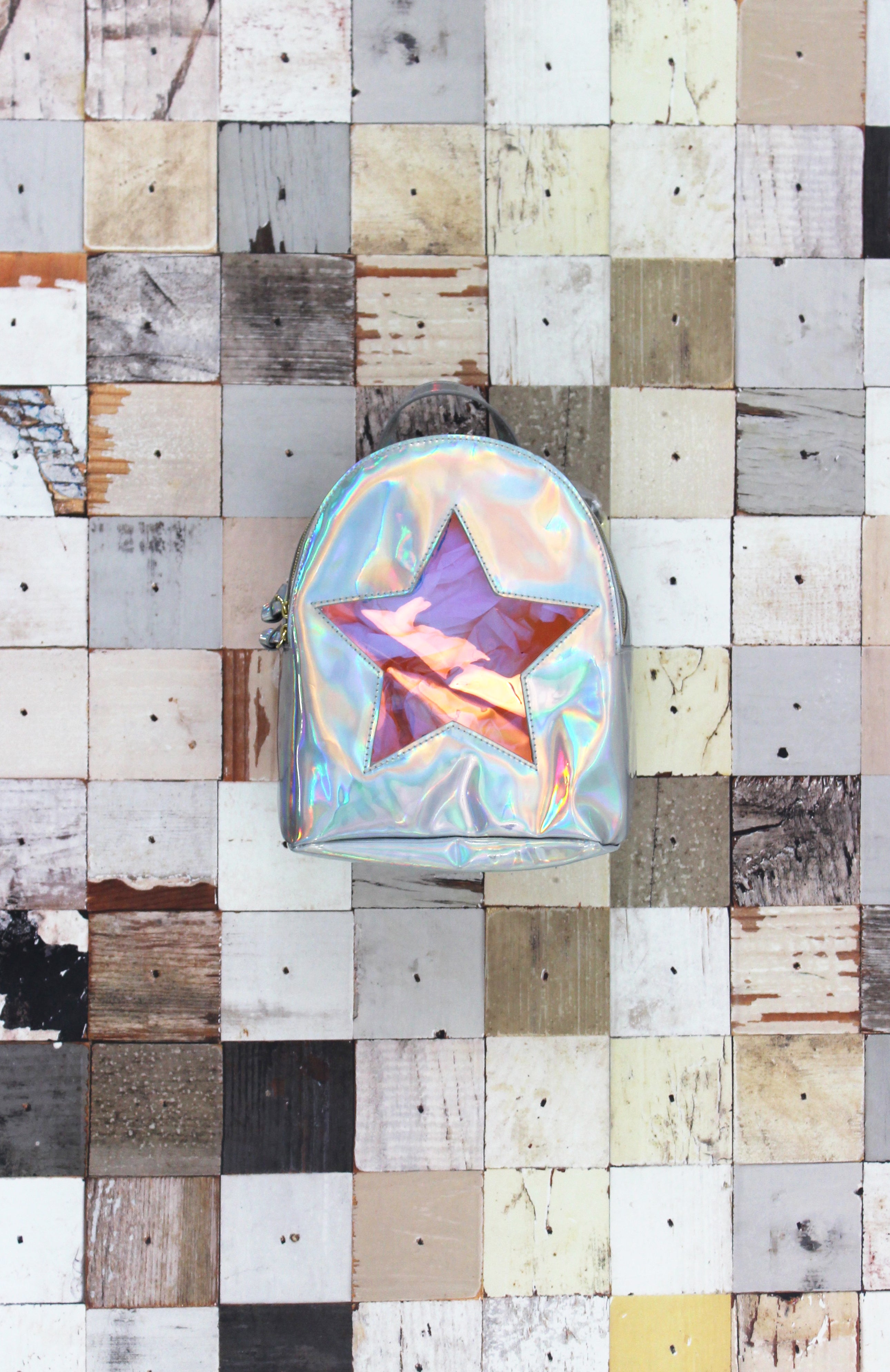 Holographic Star Backpack in Silver