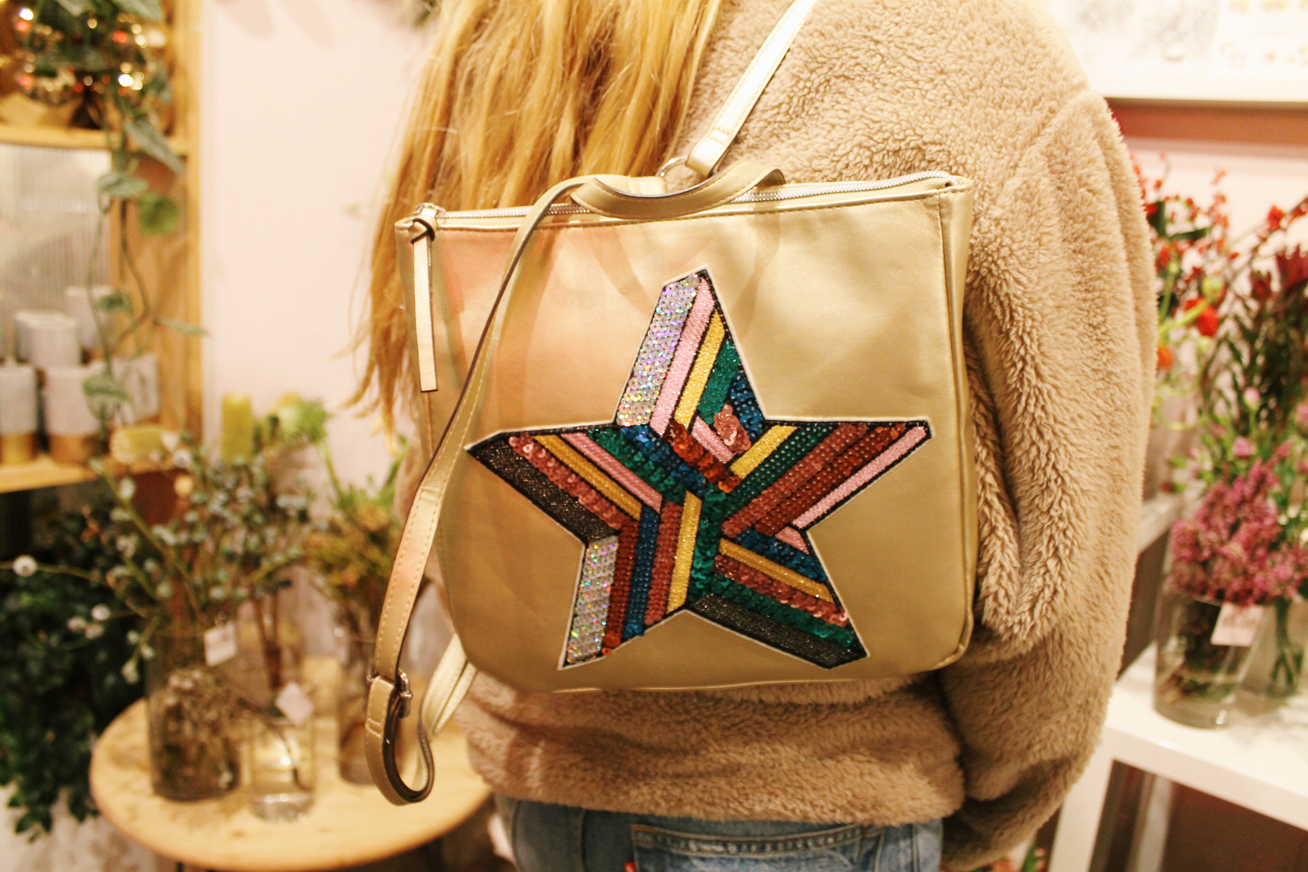 Polly Square Backpack in Gold